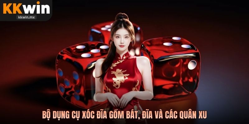 Bộ dụng cụ xóc đĩa gồm bát, đĩa và các quân xu